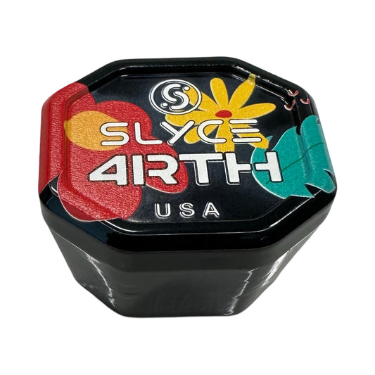 Pickleball paddle grip end cap, black with colorful SLICE 4IRTH USA logo face.