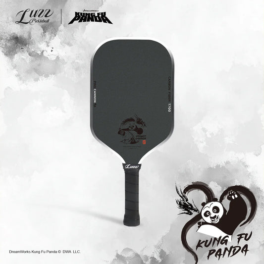 Black pickleball paddle with Kung Fu Panda graphic cover