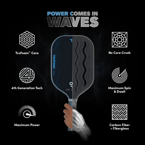 Pickleball paddle silhouette with wave-pattern graphics on the face