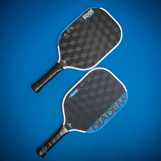 Diadem EDGE BluCore hybrid pickleball paddle set, black textured face with blue accents