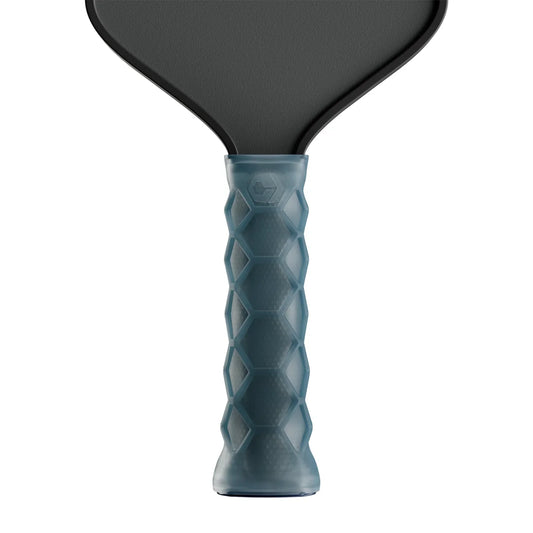 Light blue gel grip on paddle handle, hex-cushion honeycomb pattern