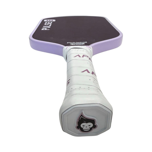 Pickleball SpeedCap enhancer end cap, white with monkey logo, black grip cap