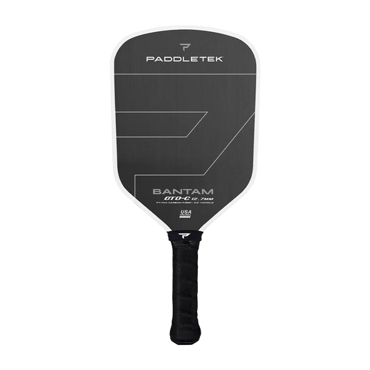 PaddleTek Bantam GTO-C pickleball paddle, black face with USA marking, white border