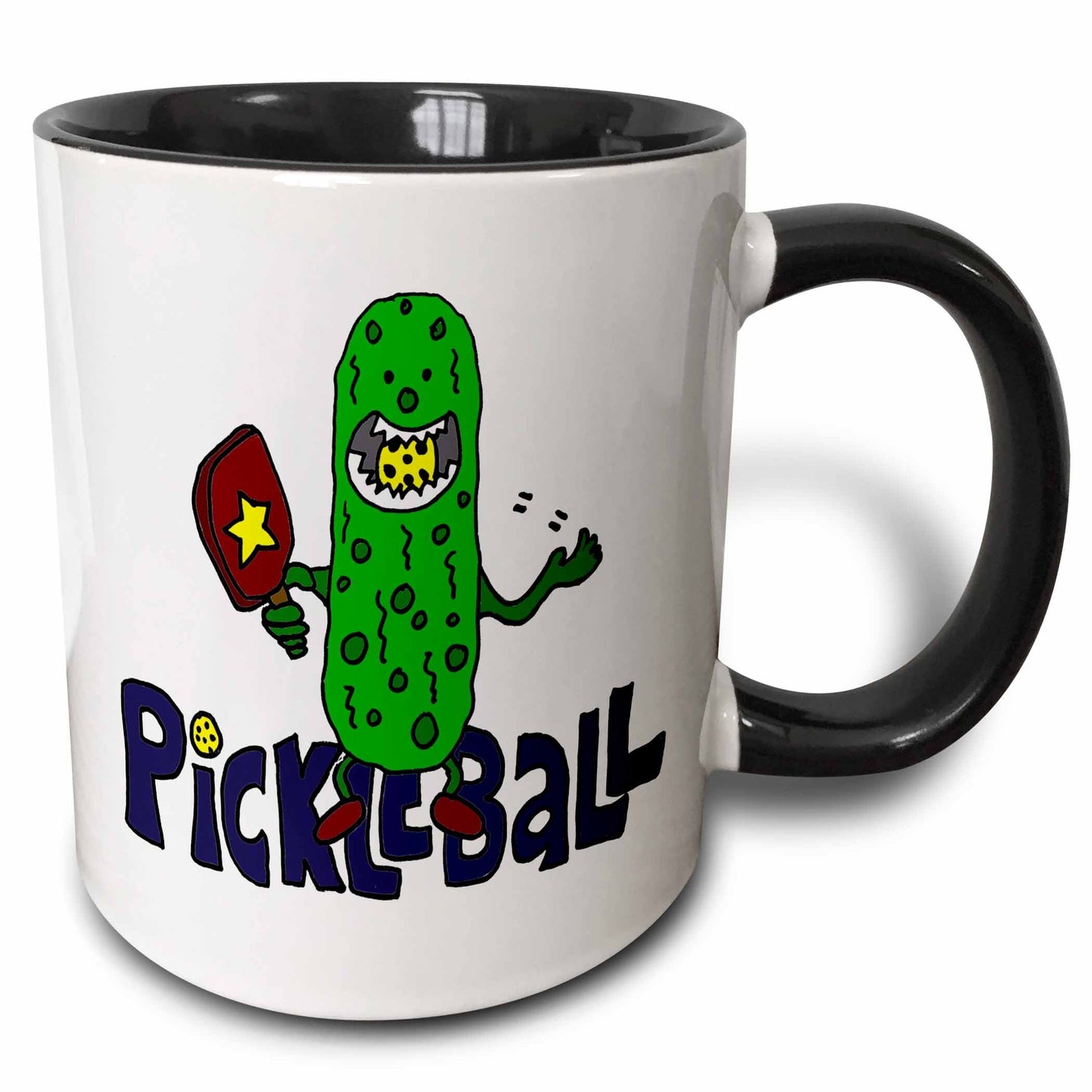 3dRose Funny Pickleball Pickle Monster eating Pickleball Ball - Mugs (mug_240611)