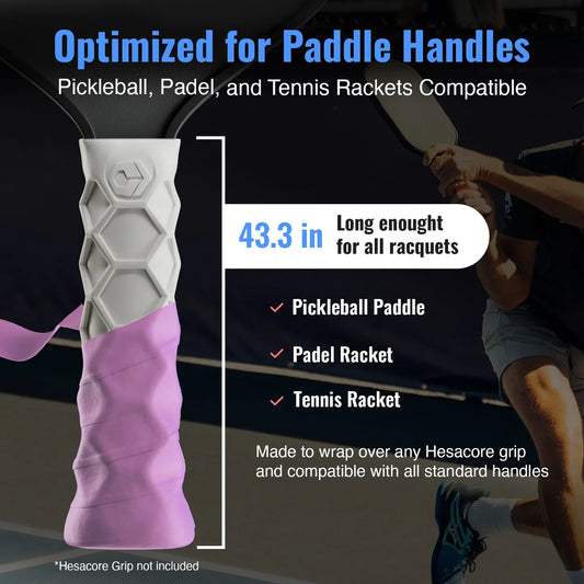 Pink Hesatac paddle overgrips, stack of multiple grips with dark end bands