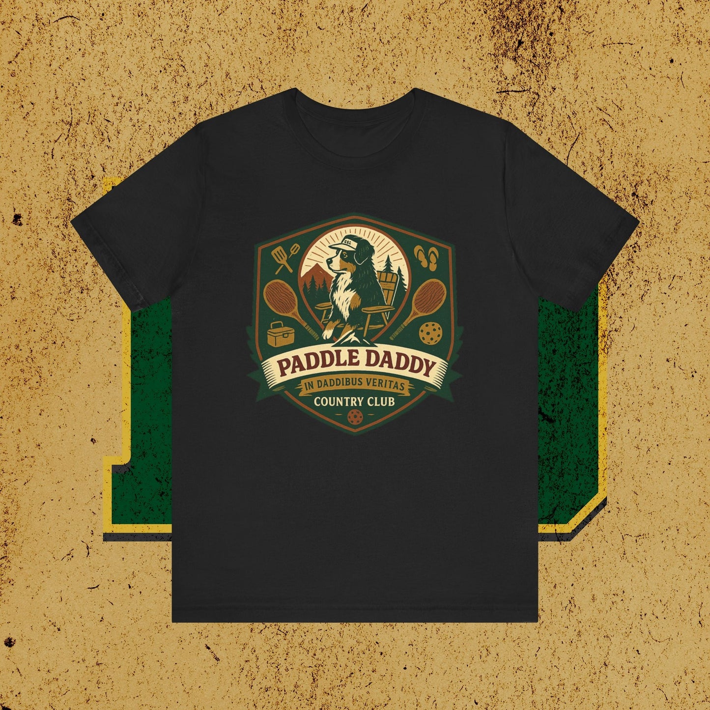 Paddle Daddy Country Club T-Shirt  Chloe Dog Graphic Tee, Funny Pickleball & Grill Shirt, In Daddibus Veritas Dadcore Apparel
