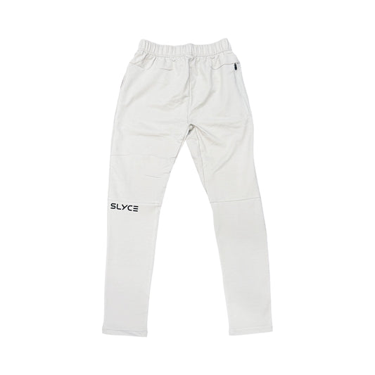 Slyce performance joggers, light stone with elastic drawstring waistband and side logo