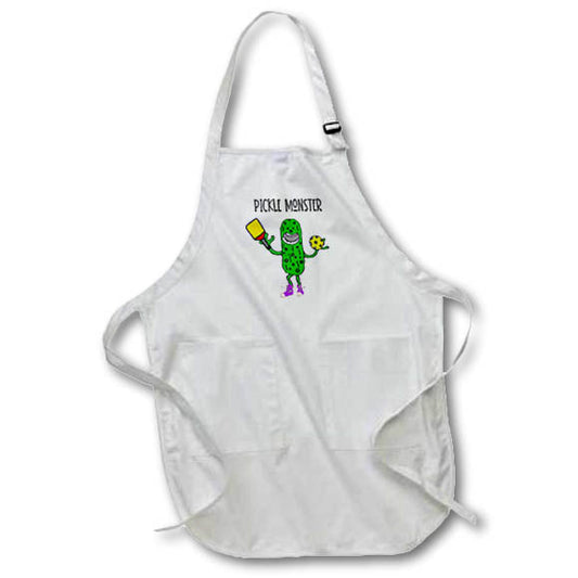 Apron - Funny Pickle Monster Pickleball Player with Paddle and Ball Cartoon Sports and Hobbies