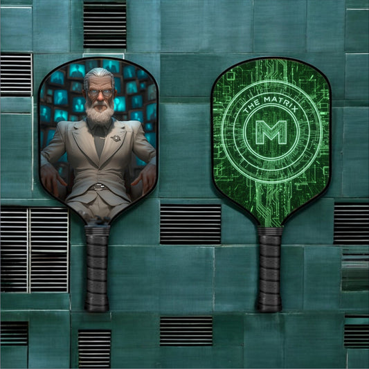 Matrix pickleball paddle pair with dark teal circular M architect graphics
