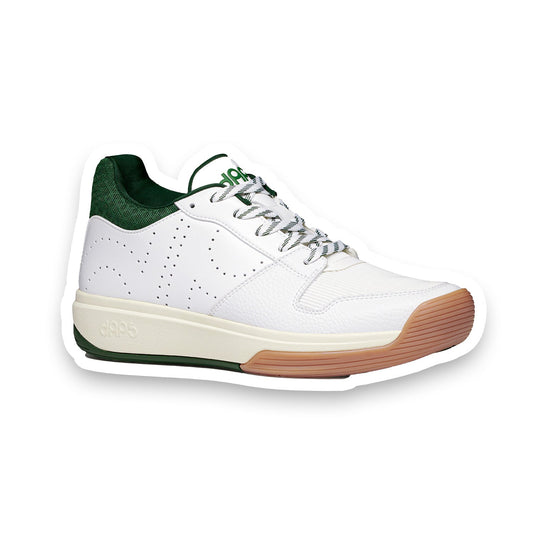 DAPS Desi Mid sneakers, white leather upper with dark green accents and gum sole