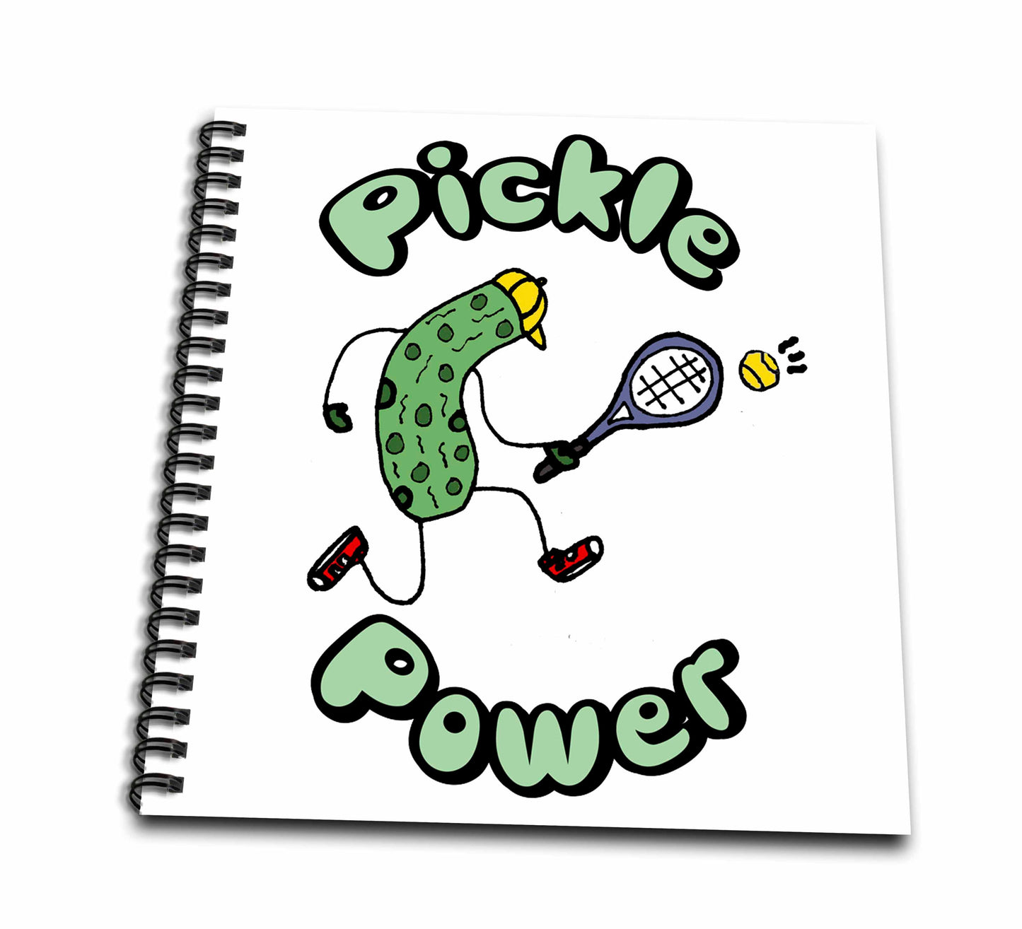 3dRose Cute Funny Pickle Playing Pickleball Pickle Power Sports Cartoon - Drawing Books (db_350005)