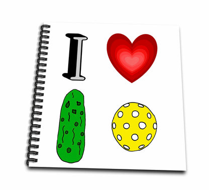3dRose Funny I Love Pickleball Sports with Heart and Pickle and Ball - Drawing Books (db-364588)