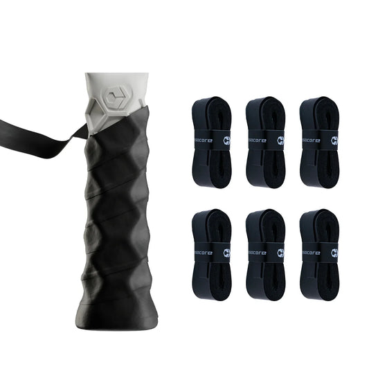 Hesatac pickleball paddle overgrip pack, black stretch wrap with textured pattern
