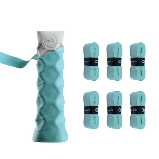 Turquoise pickleball paddle overgrip sleeve with textured grip surface