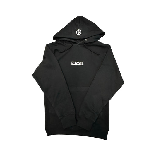 Black SLYCE SOLO hoodie with adjustable hood and front pouch pocket