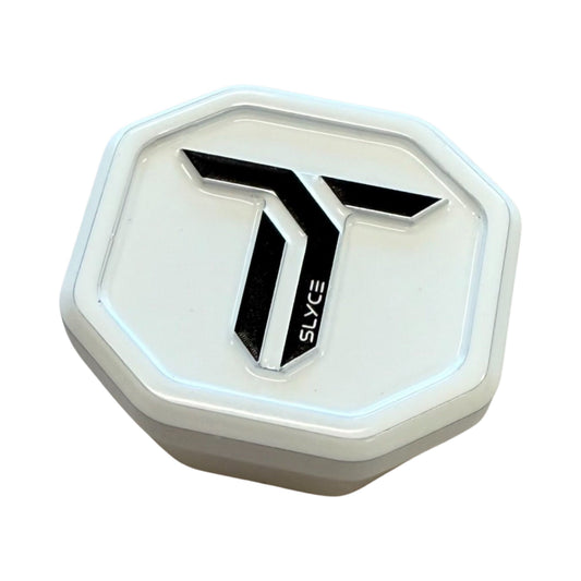 White SpeedCap paddle enhancer with stylized letter logo and dark inner design