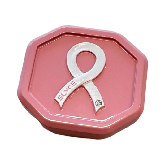 Soft pink SpeedCap paddle enhancer cap with silver breast cancer ribbon logo