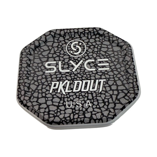 Black and gray patterned SpeedCap with SLyce and PKLDOUT USA logo, octagon shape