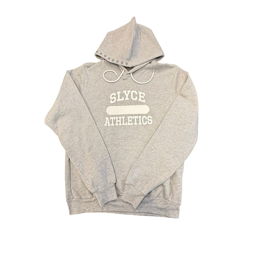 Grey Slyce Athletics hoodie with front logo, hood and drawstring