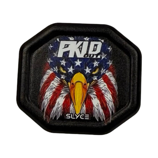 SpeedCap pickleball paddle enhancer with eagle graphic and black octagonal rim