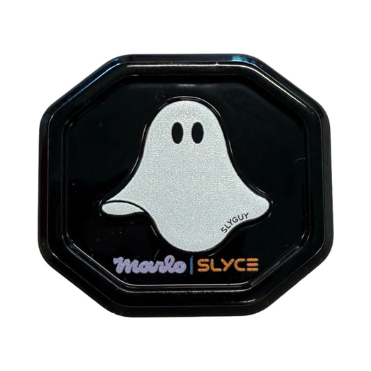 Marlo SlyGuy SpeedCap in black with silver SLYCE ghost graphic, octagonal shape