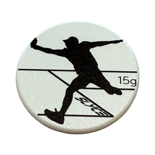 15g round paddle handle weight coin with black pickleball player graphic