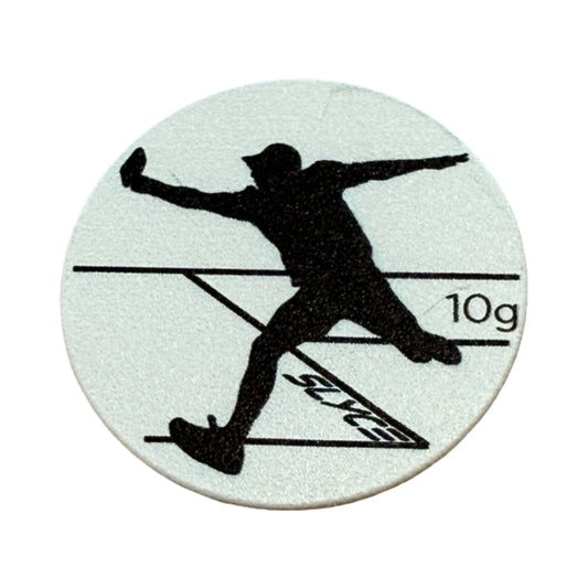 10g round paddle handle weight with black pickleball player graphic