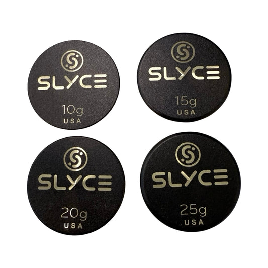 SLYCE SpeedCoins black pickleball handle weight set, 10g 15g 20g 25g discs
