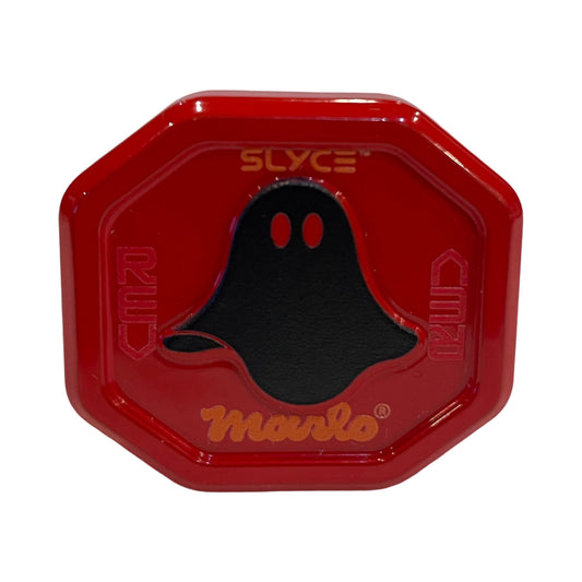 Lava red octagonal SpeedCap with black grip insert, SLYCE and marbo logos