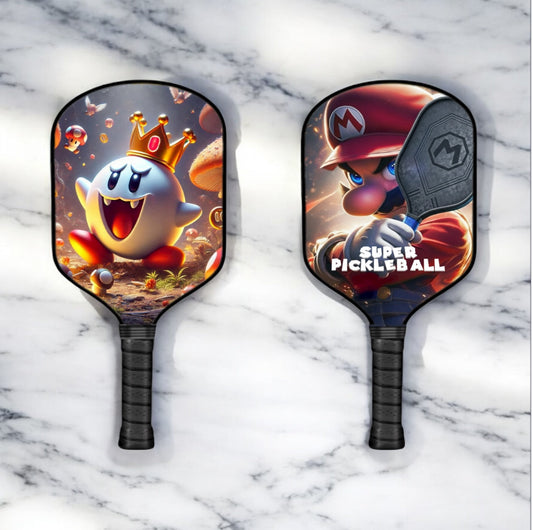 Black King Boo pickleball paddle with full-color face and dark grip, shown front view