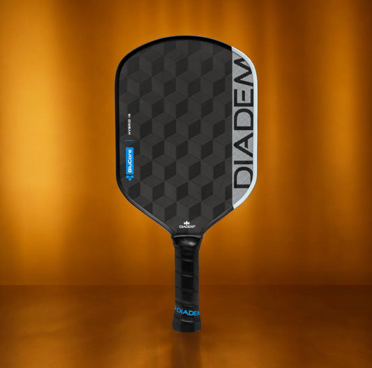 Diadem EDGE BluCore hybrid pickleball paddle with black textured face and blue core