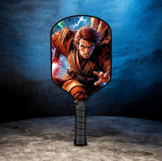 Pickleball paddle with Anakin Skywalker character graphic on round face