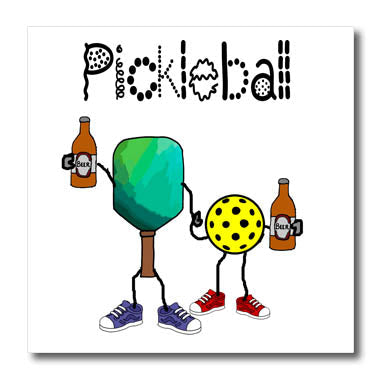 3dRose Funny Cute Paddle and Ball Playing Pickleball Drinking... - Iron on Heat Transfers (ht-383196)