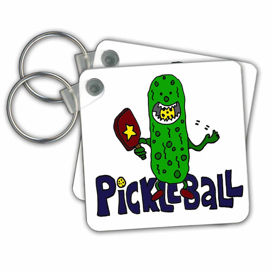 Key Chain - Funny Pickleball Pickle Monster eating Pickleball Ball Sports and Hobbies