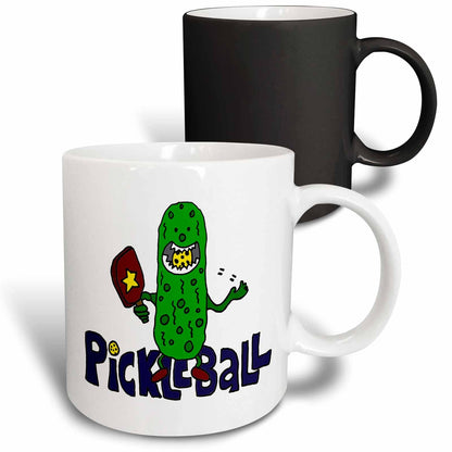 3dRose Funny Pickleball Pickle Monster eating Pickleball Ball - Mugs (mug_240611)