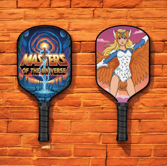 Masters of the Universe Sorceress pickleball paddle with blue and purple character graphics