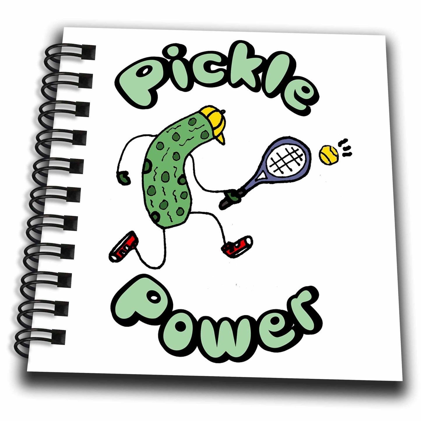 3dRose Cute Funny Pickle Playing Pickleball Pickle Power Sports Cartoon - Drawing Books (db_350005)