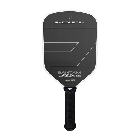 PaddleTek Bantam GTO-C pickleball paddle, black face, white border, black grip