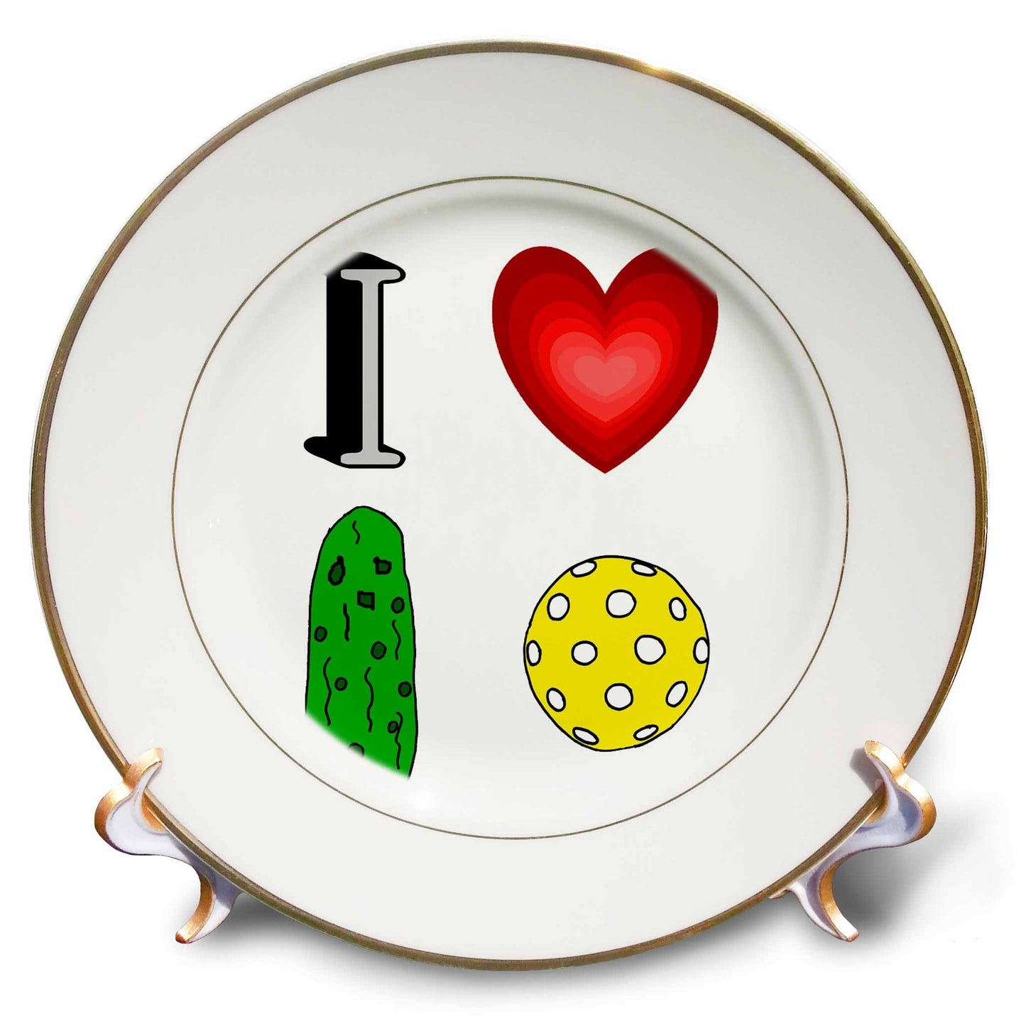 3dRose Funny I Love Pickleball Sports with Heart and Pickle and Ball - Plates (cp-364588)