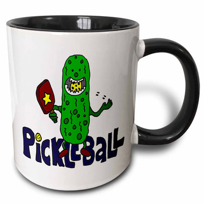 3dRose Funny Pickleball Pickle Monster eating Pickleball Ball - Mugs (mug_240611)