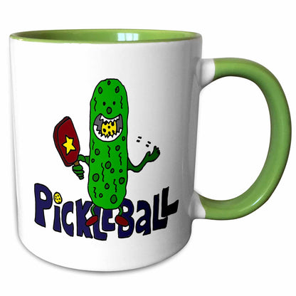 3dRose Funny Pickleball Pickle Monster eating Pickleball Ball - Mugs (mug_240611)