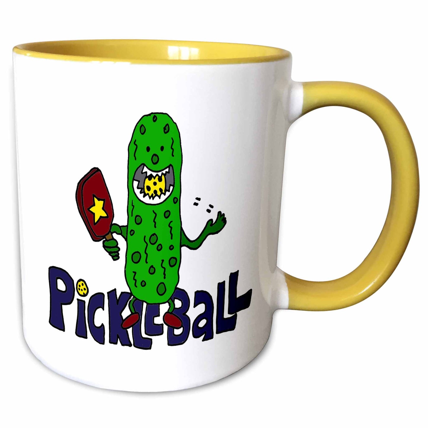 3dRose Funny Pickleball Pickle Monster eating Pickleball Ball - Mugs (mug_240611)