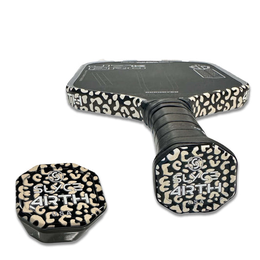 Pickleball performance enhancer cap, black cheetah pattern with textured grip handle