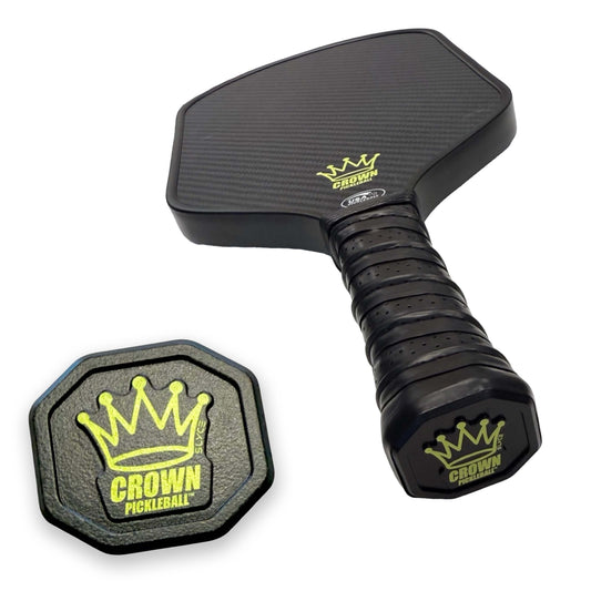 Crown Pickleball speedcap paddle enhancer with black rubber grip and octagon base pad