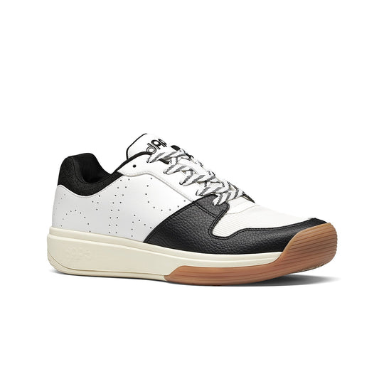 Men's low-top black/white pickleball shoes with gum rubber sole
