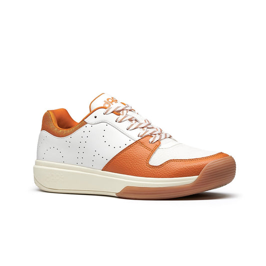 DAPS DESI women's low-top pickleball shoes in white and burnt orange, lace-up.