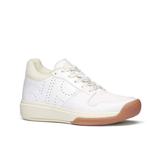 Men's mid-top pickleball shoes, white with cream lining, lace-up, gum outsole