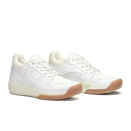 Pair of women’s mid-top pickleball shoes in white/cream, perforated side panels
