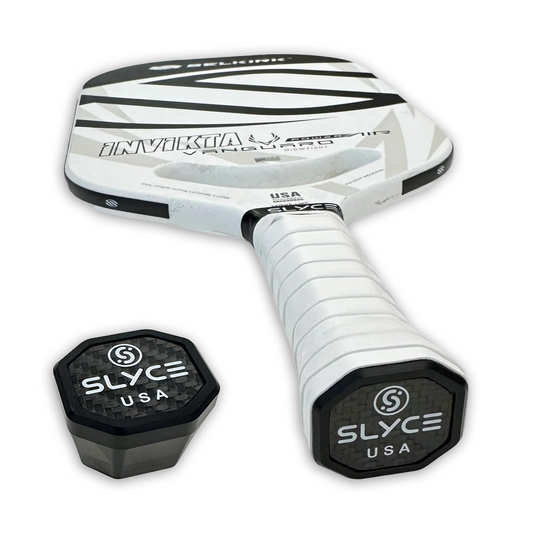 SLYCE Weighted SpeedCap set: black octagonal weight caps on light grip