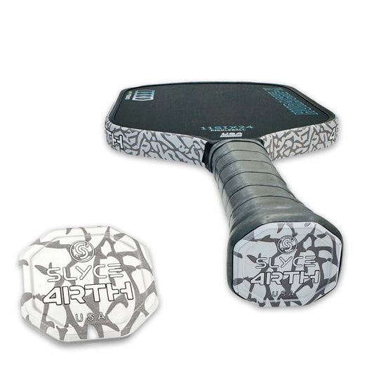 Camo paddle speed cap with gray-and-black printed top and padded handle cover